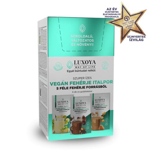 Vegán prémium fehérjeitalpor válogatás 6x30 gramm (2x3 íz) - Super tasty whey Luxoya
